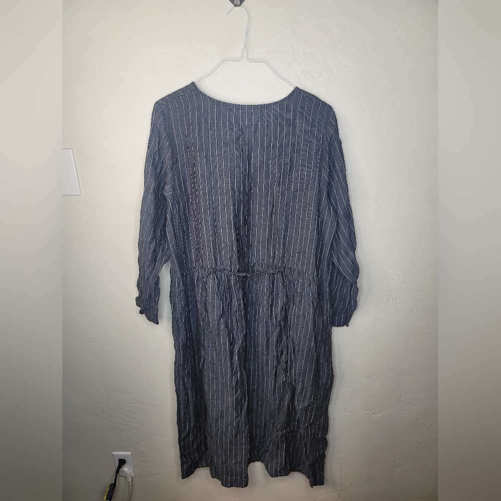 Relaxed Navy Pinstripe Midi Dress - Picture 2 of 5